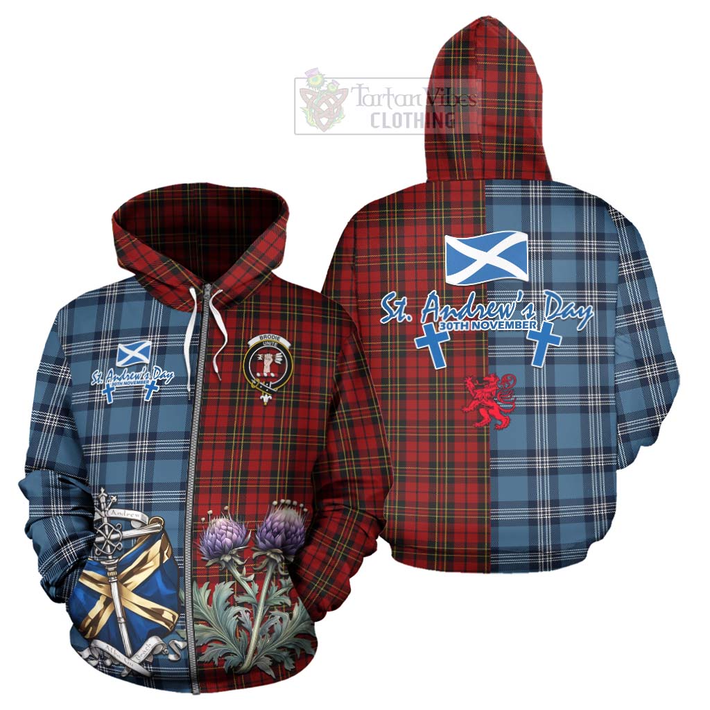 Brodie Tartan Hoodie Happy St. Andrew's Day Half Tartan Style - Tartan Vibes Clothing