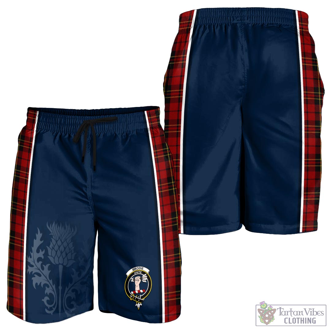 Tartan Vibes Clothing Brodie Tartan Men's Shorts with Family Crest and Scottish Thistle Vibes Sport Style