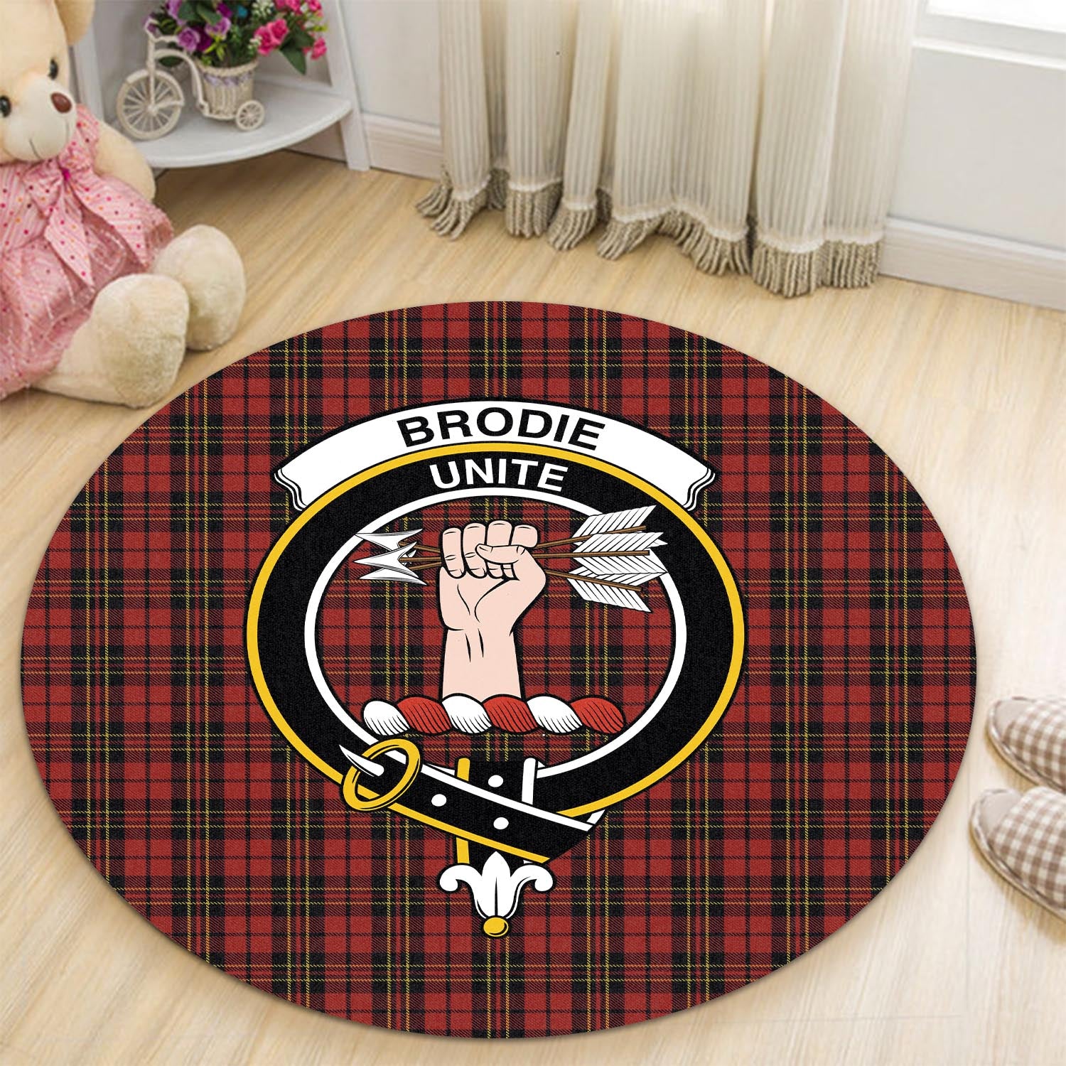 Brodie Tartan Round Rug with Family Crest - Tartan Vibes Clothing