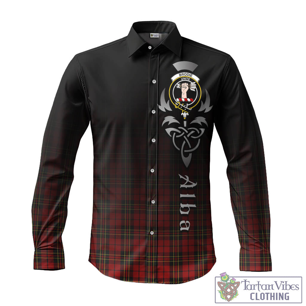 Tartan Vibes Clothing Brodie Tartan Long Sleeve Button Up Featuring Alba Gu Brath Family Crest Celtic Inspired