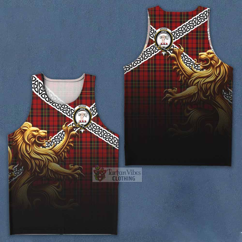 Brodie Crest Tartan Men's Tank Top with Golden Lion Emblem Celtic Style - Tartan Vibes Clothing