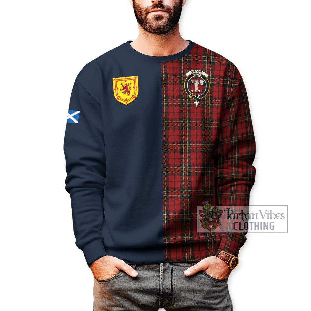 Brodie Tartan Sweatshirt Alba with Scottish Lion Royal Arm Half Style - Tartan Vibes Clothing