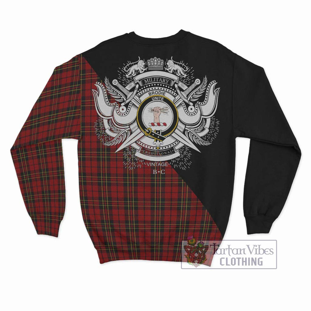 Brodie Tartan Sweatshirt with Family Crest and Military Logo Style - Tartan Vibes Clothing