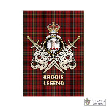 Brodie Tartan Garden Flag with Clan Crest and the Golden Sword of Courageous Legacy
