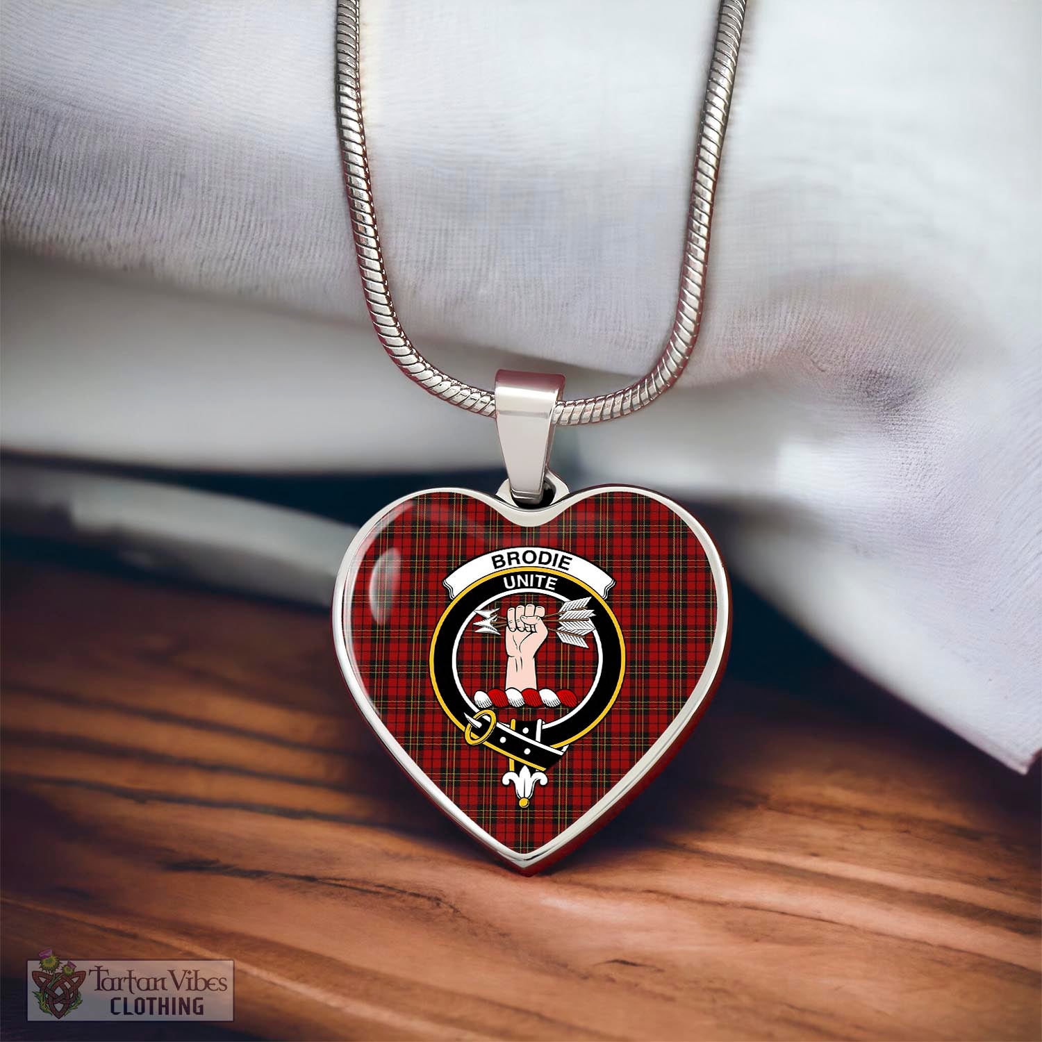 Brodie Tartan Heart Necklace with Family Crest - Tartan Vibes Clothing