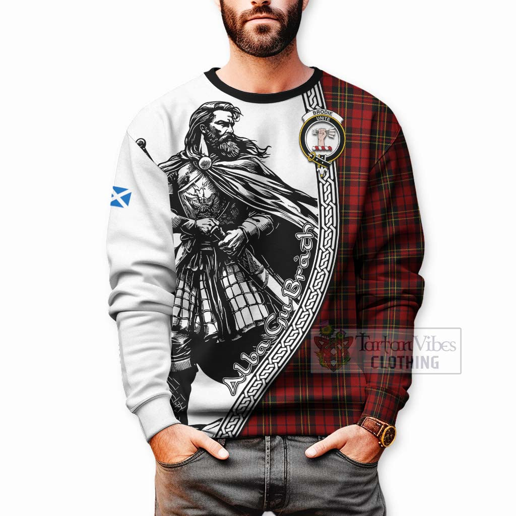 Brodie Tartan Clan Crest Sweatshirt with Highlander Warrior Celtic Style - Tartan Vibes Clothing