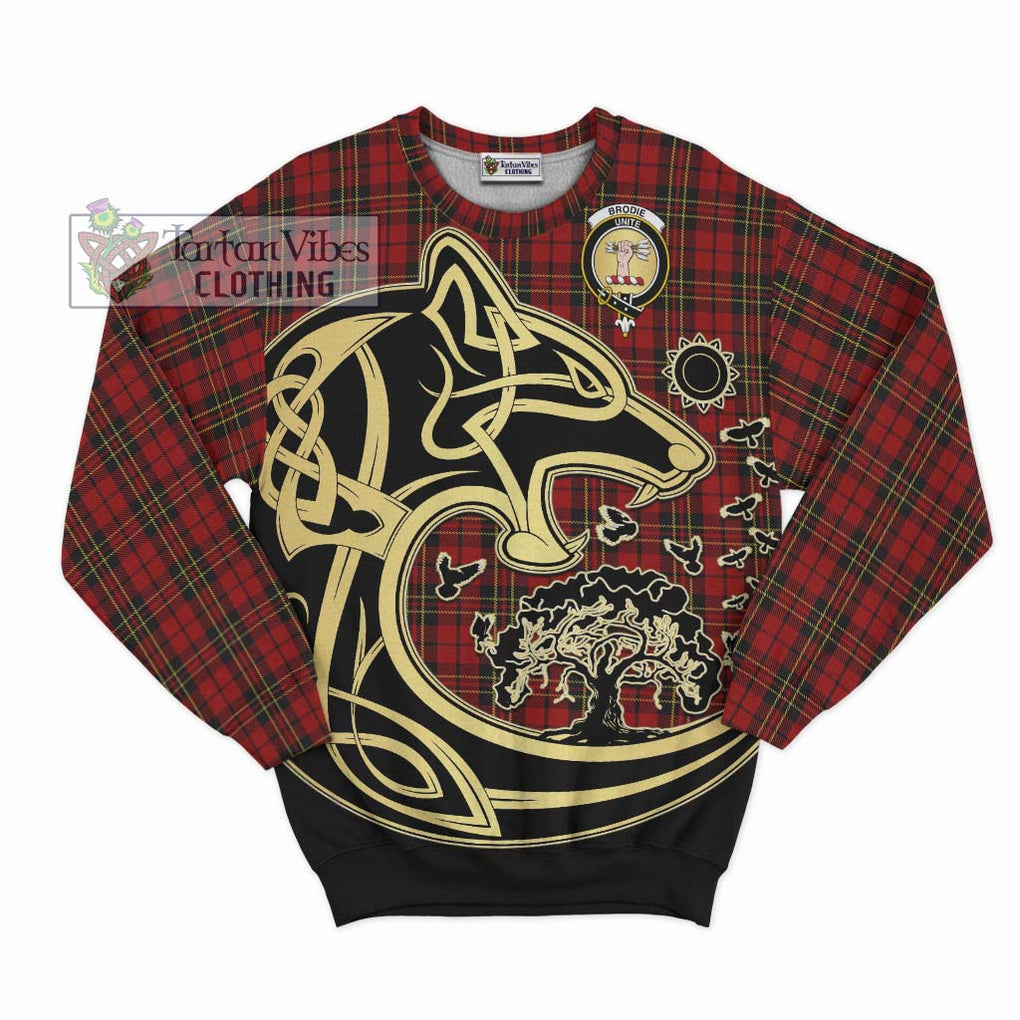 Brodie Tartan Sweatshirt with Family Crest Celtic Wolf Style - Tartan Vibes Clothing