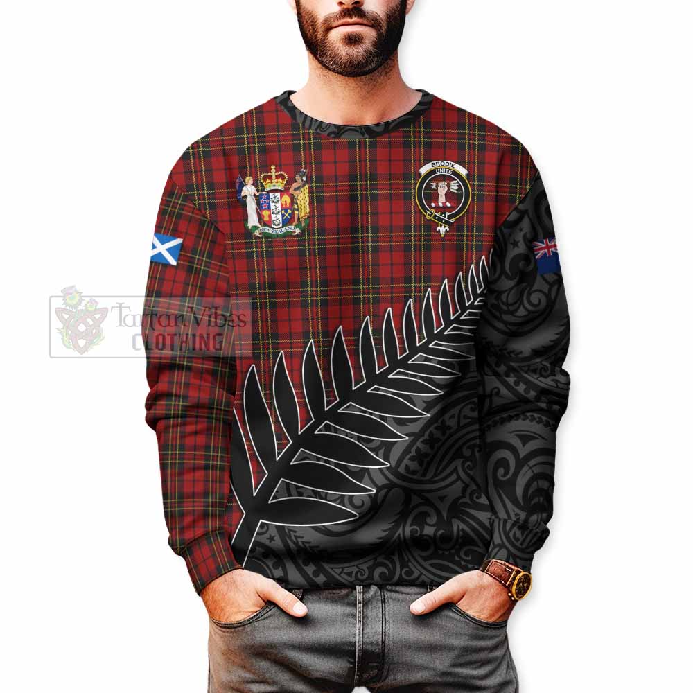 Brodie Crest Tartan Sweatshirt with New Zealand Silver Fern Half Style - Tartan Vibes Clothing