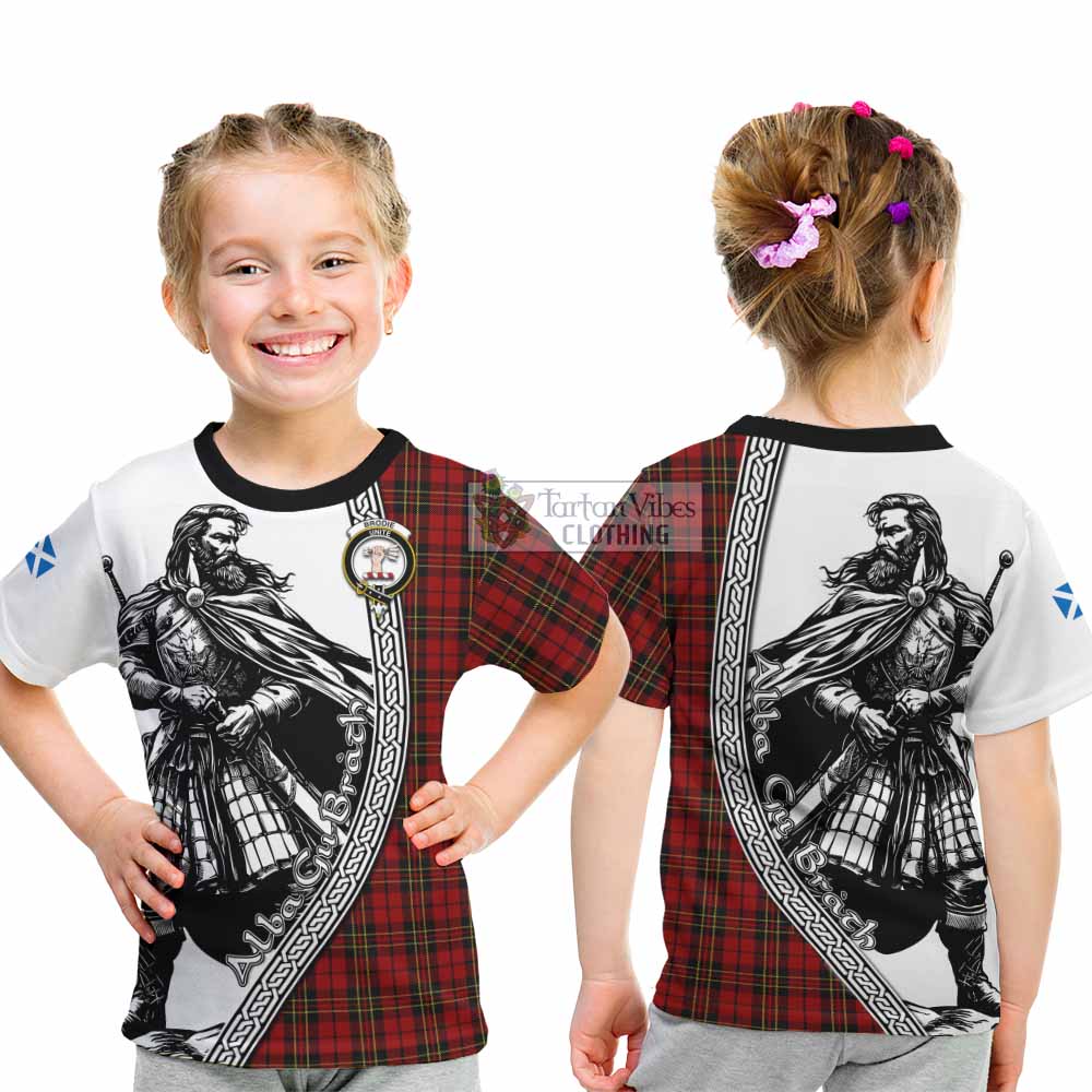 Brodie Tartan Clan Crest Kid T-Shirt with Highlander Warrior Celtic Style - Tartan Vibes Clothing