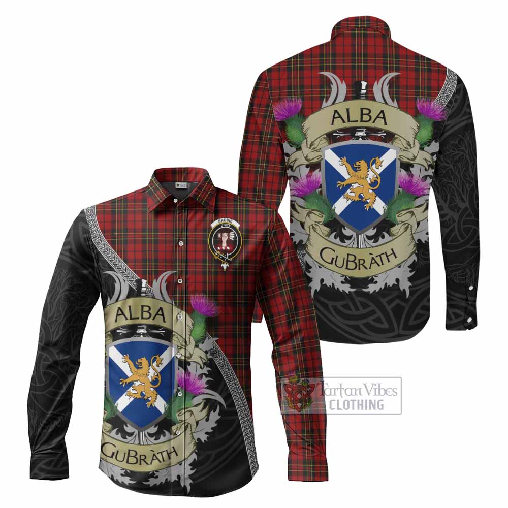 Brodie Tartan Family Crest Long Sleeve Button Shirt Lion Rampant Royal Thistle Shield Celtic Inspired - Tartan Vibes Clothing
