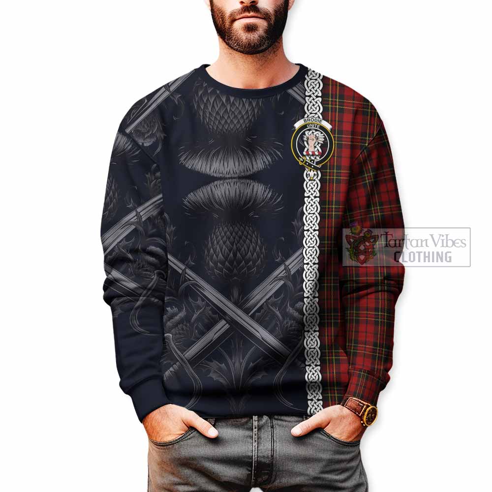Brodie Tartan Sweatshirt with Family Crest Cross Sword Thistle Celtic Vibes - Tartan Vibes Clothing