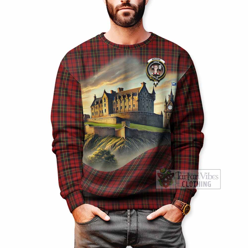 Brodie Tartan Family Crest Sweatshirt with Scottish Ancient Castle Style - Tartan Vibes Clothing