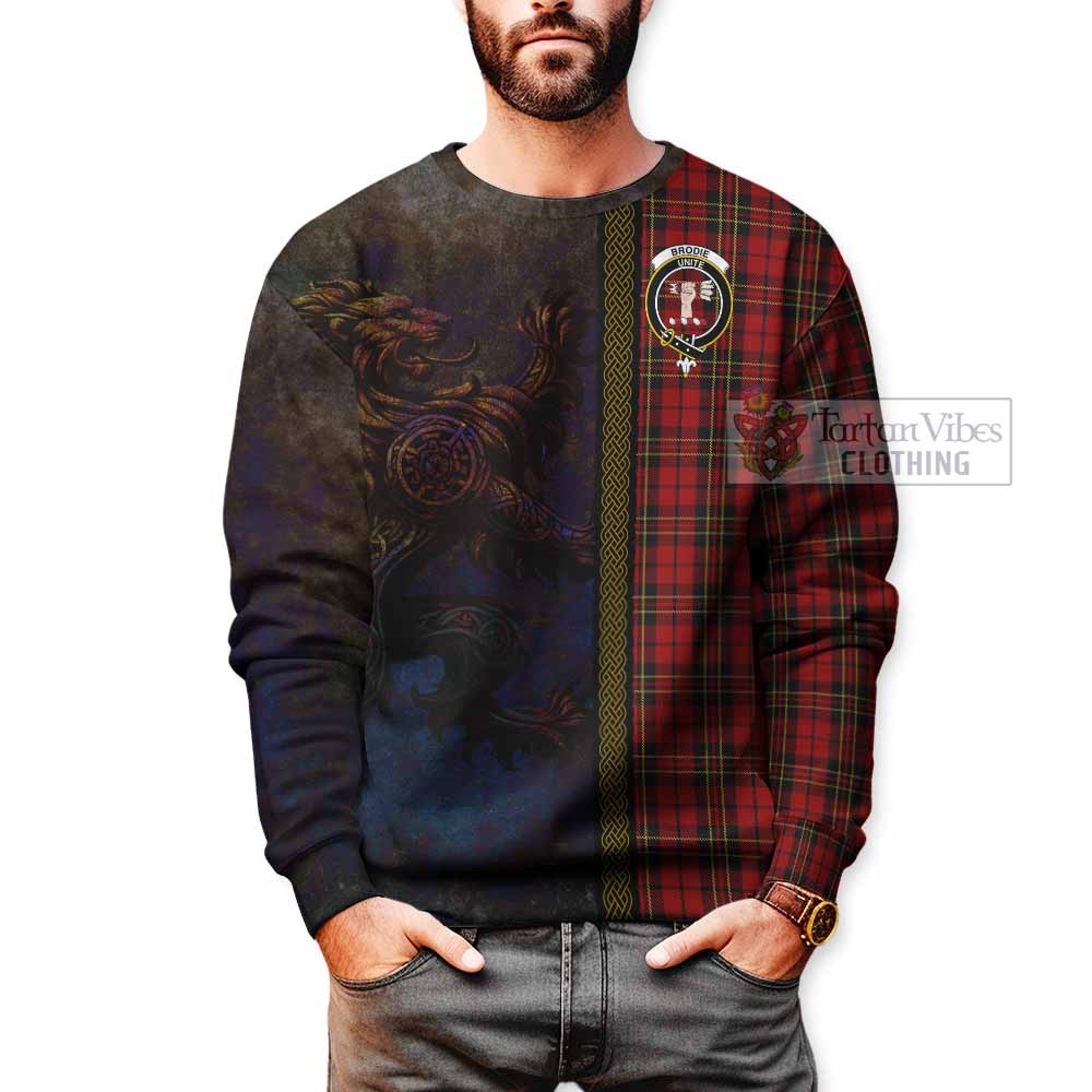 Brodie Tartan Family Crest Sweatshirt Alba Gu Brath Be Brave Lion Ancient Style - Tartan Vibes Clothing