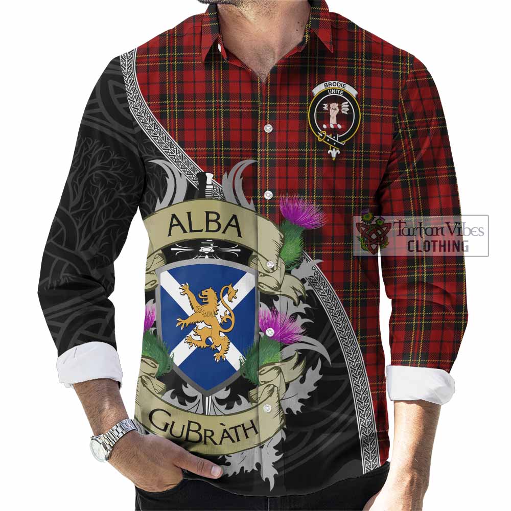 Brodie Tartan Family Crest Long Sleeve Button Shirt Lion Rampant Royal Thistle Shield Celtic Inspired - Tartan Vibes Clothing