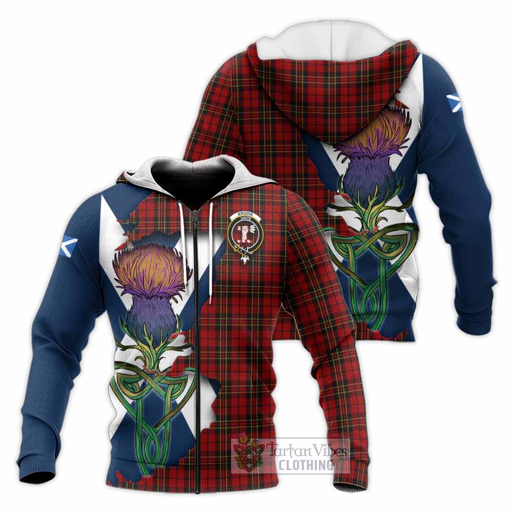 Tartan Vibes Clothing Brodie Tartan Family Crest Knitted Hoodie Scottish Thistle Celtic Inspired