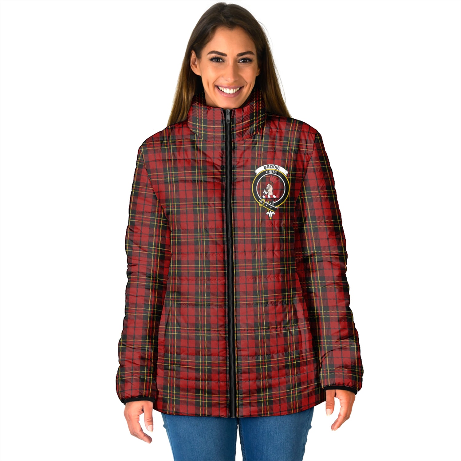 Brodie Tartan Padded Jacket with Family Crest - Tartan Vibes Clothing