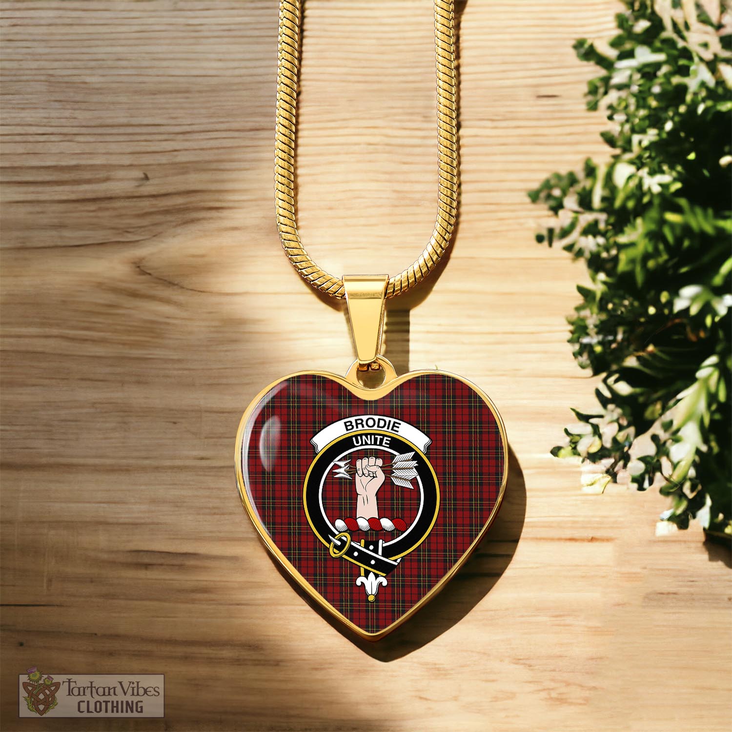 Brodie Tartan Heart Necklace with Family Crest Luxury Necklace (Gold) No - Tartan Vibes Clothing