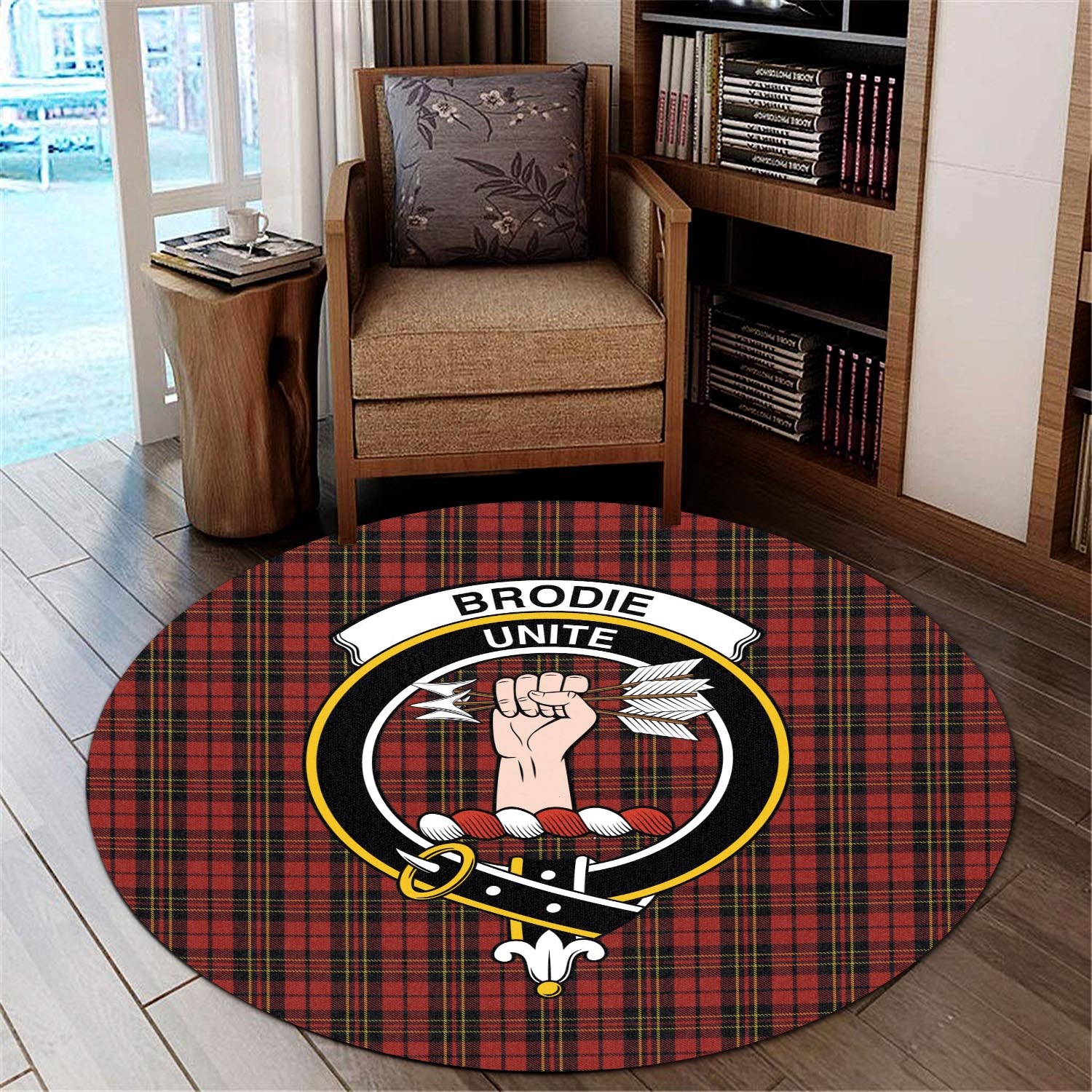 Brodie Tartan Round Rug with Family Crest - Tartan Vibes Clothing