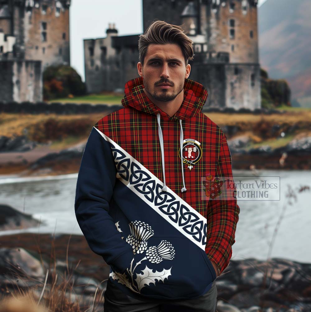 Brodie Tartan Cotton Hoodie Featuring Thistle and Scotland Map - Tartan Vibes Clothing