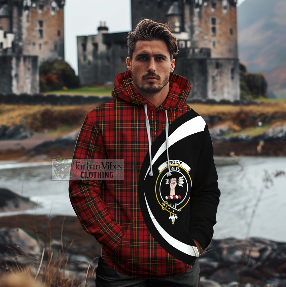 Brodie Tartan Cotton Hoodie with Family Crest Circle Style - Tartan Vibes Clothing