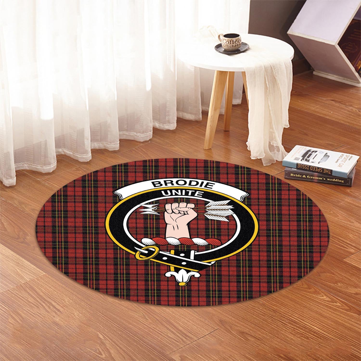 Brodie Tartan Round Rug with Family Crest - Tartan Vibes Clothing