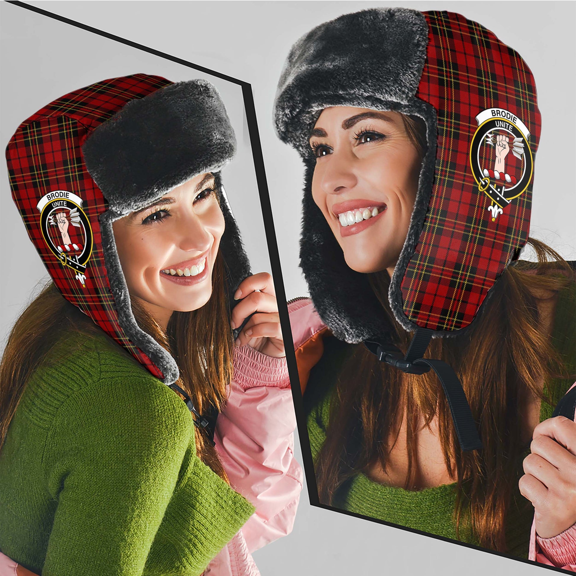 Brodie Tartan Winter Trapper Hat with Family Crest - Tartan Vibes Clothing