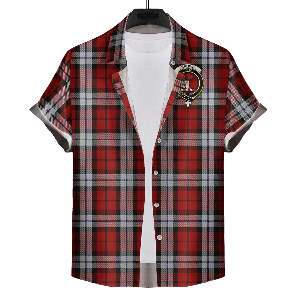 Brodie Dress Tartan Short Sleeve Button Down Shirt with Family Crest - Tartanvibesclothing