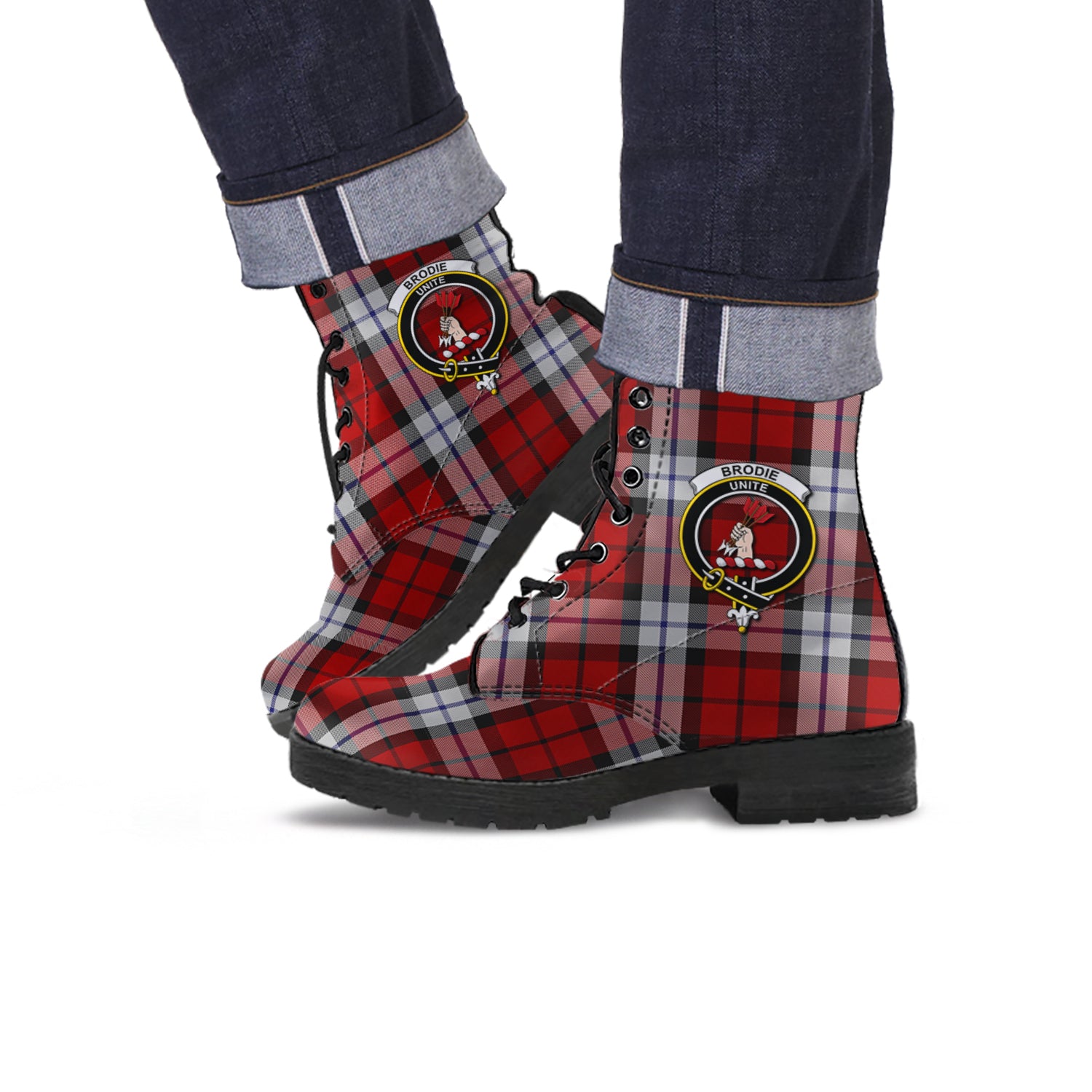 Brodie Dress Tartan Leather Boots with Family Crest - Tartanvibesclothing