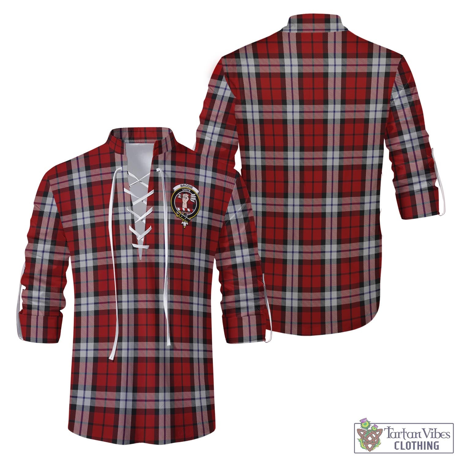 Tartan Vibes Clothing Brodie Dress Tartan Men's Scottish Traditional Jacobite Ghillie Kilt Shirt with Family Crest