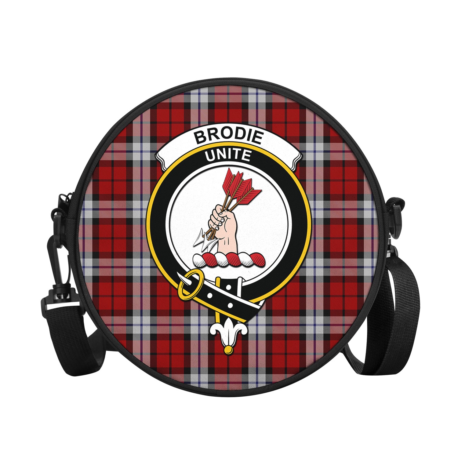 Brodie Dress Tartan Round Satchel Bags with Family Crest - Tartanvibesclothing
