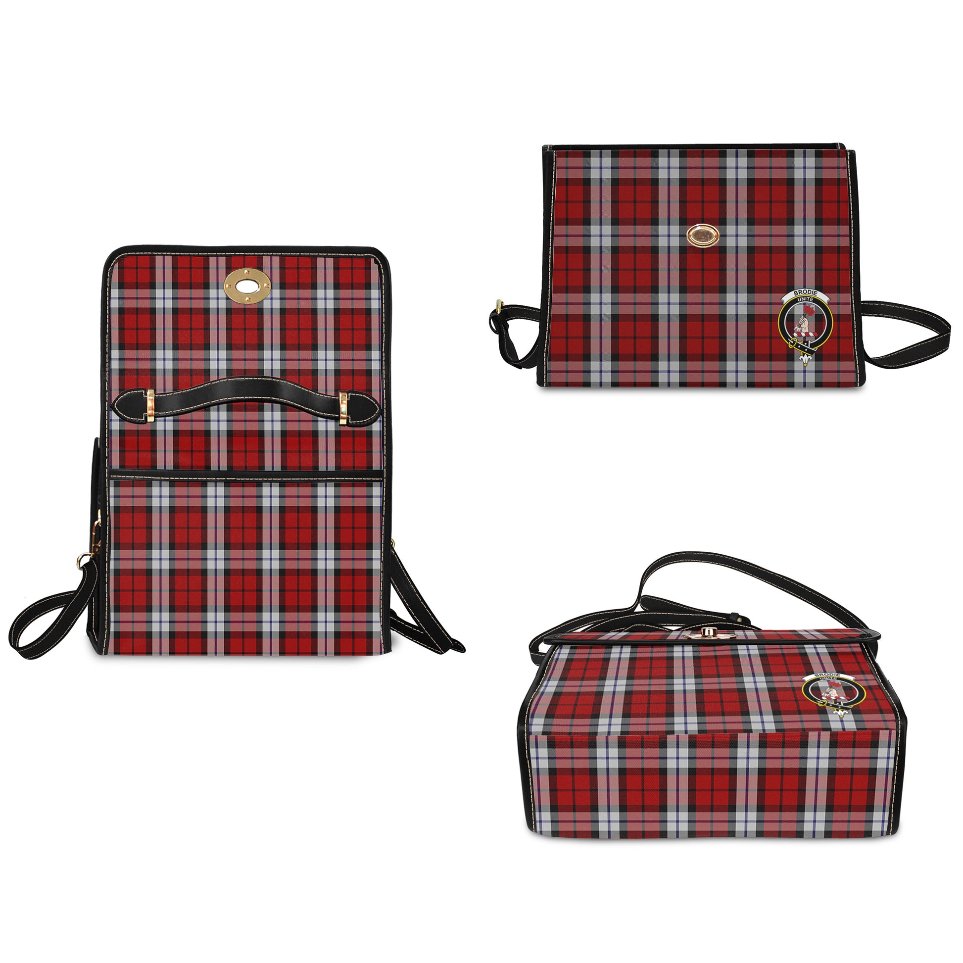 Brodie Dress Tartan Leather Strap Waterproof Canvas Bag with Family Crest - Tartanvibesclothing