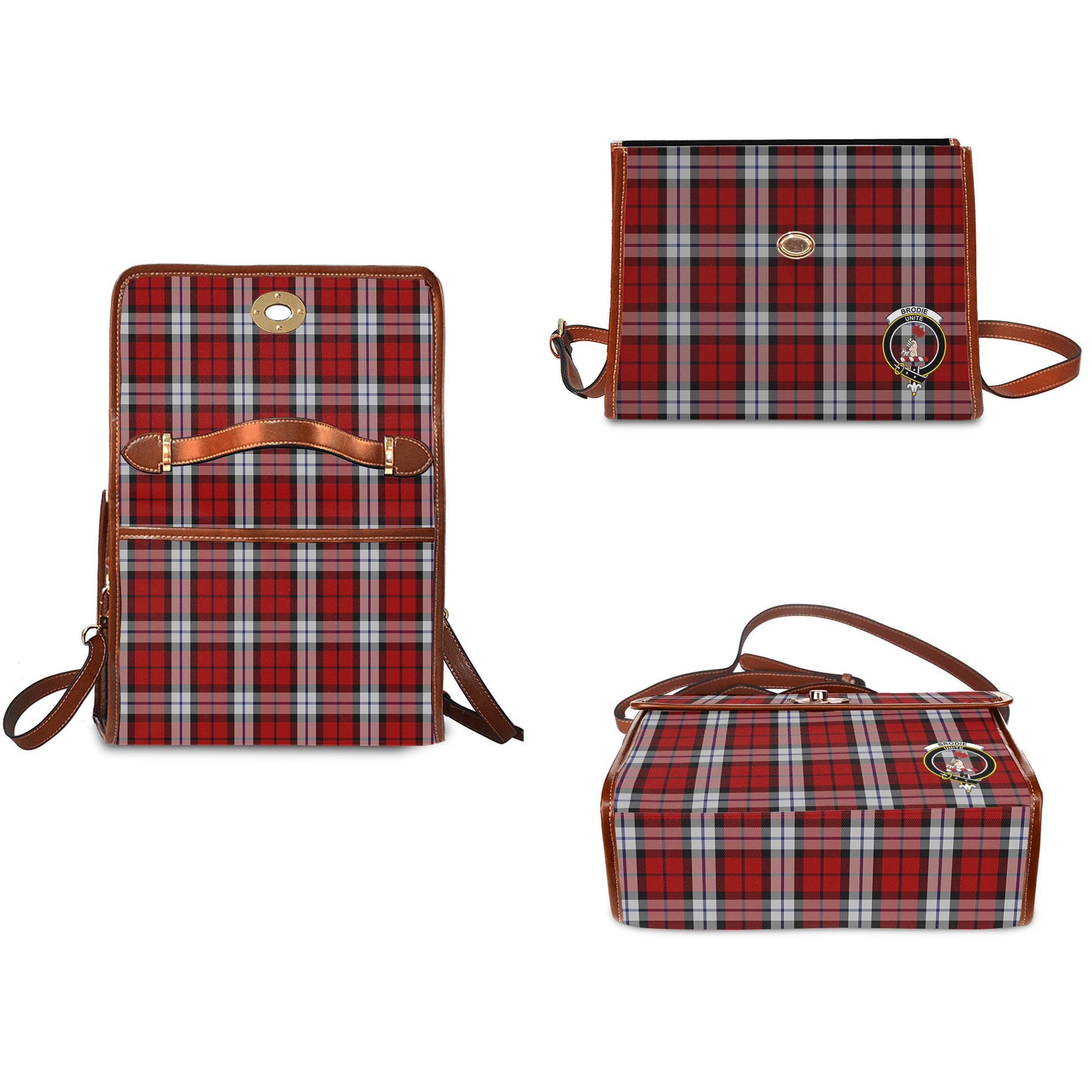 Brodie Dress Tartan Leather Strap Waterproof Canvas Bag with Family Crest - Tartanvibesclothing