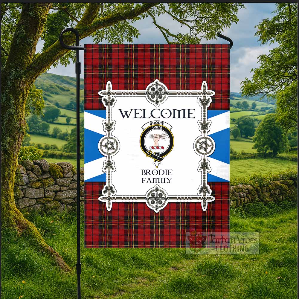 Brodie Family Crest Tartan Welcome Garden Flag Saltire Harmony Style - Tartan Vibes Clothing