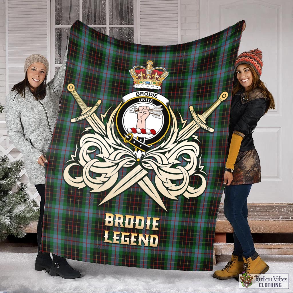 Tartan Vibes Clothing Brodie Hunting Tartan Blanket with Clan Crest and the Golden Sword of Courageous Legacy