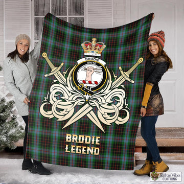 Brodie Hunting Tartan Blanket with Clan Crest and the Golden Sword of Courageous Legacy