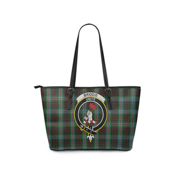 Brodie Hunting Tartan Leather Tote Bag with Family Crest
