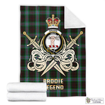 Brodie Hunting Tartan Blanket with Clan Crest and the Golden Sword of Courageous Legacy