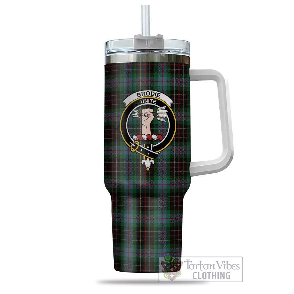 Tartan Vibes Clothing Brodie Hunting Tartan and Family Crest Tumbler with Handle