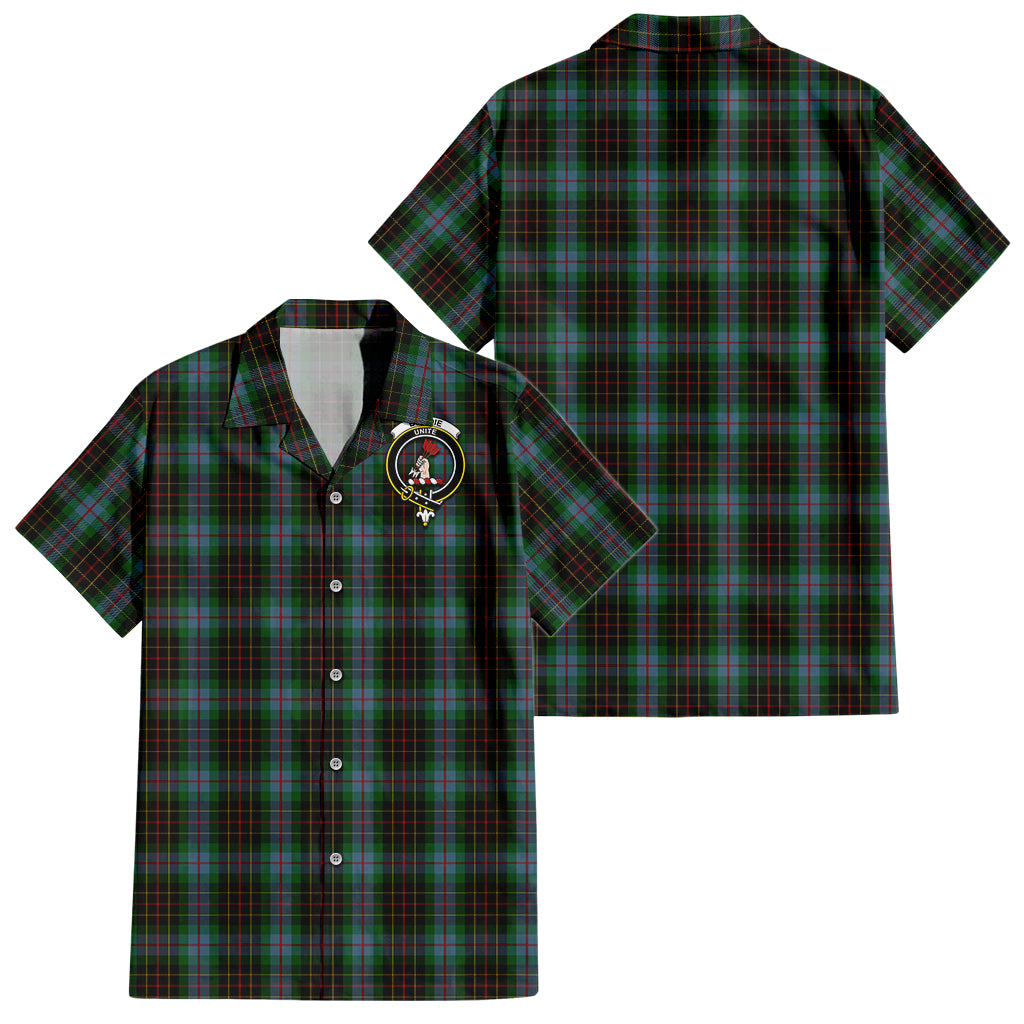 Brodie Hunting Tartan Short Sleeve Button Down Shirt with Family Crest - Tartanvibesclothing