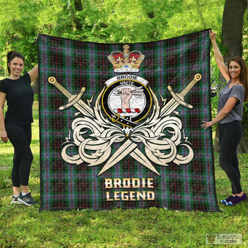 Brodie Hunting Tartan Quilt with Clan Crest and the Golden Sword of Courageous Legacy