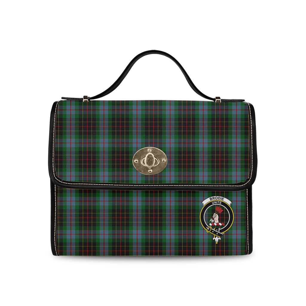 Brodie Hunting Tartan Leather Strap Waterproof Canvas Bag with Family Crest - Tartanvibesclothing