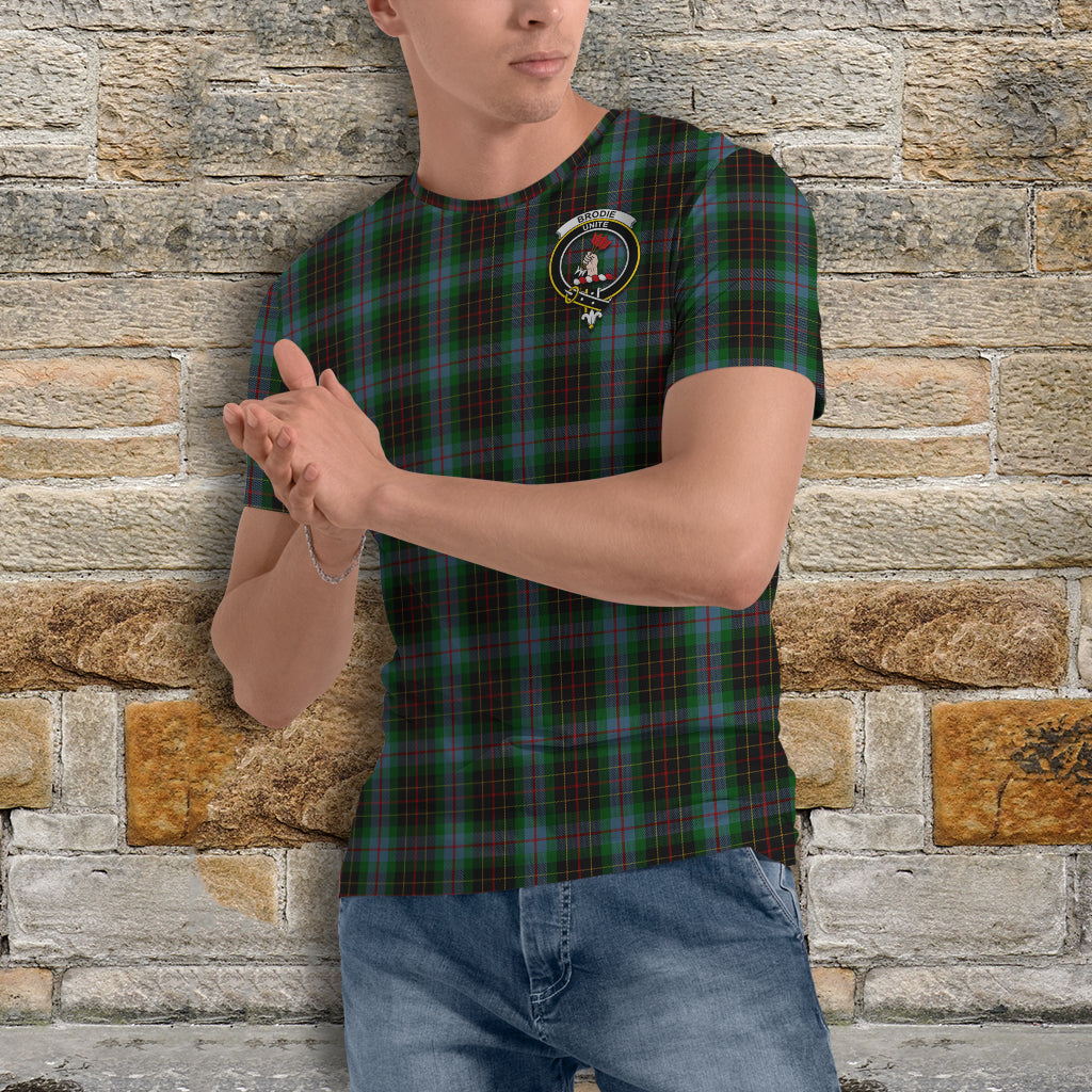 Brodie Hunting Tartan T-Shirt with Family Crest - Tartanvibesclothing