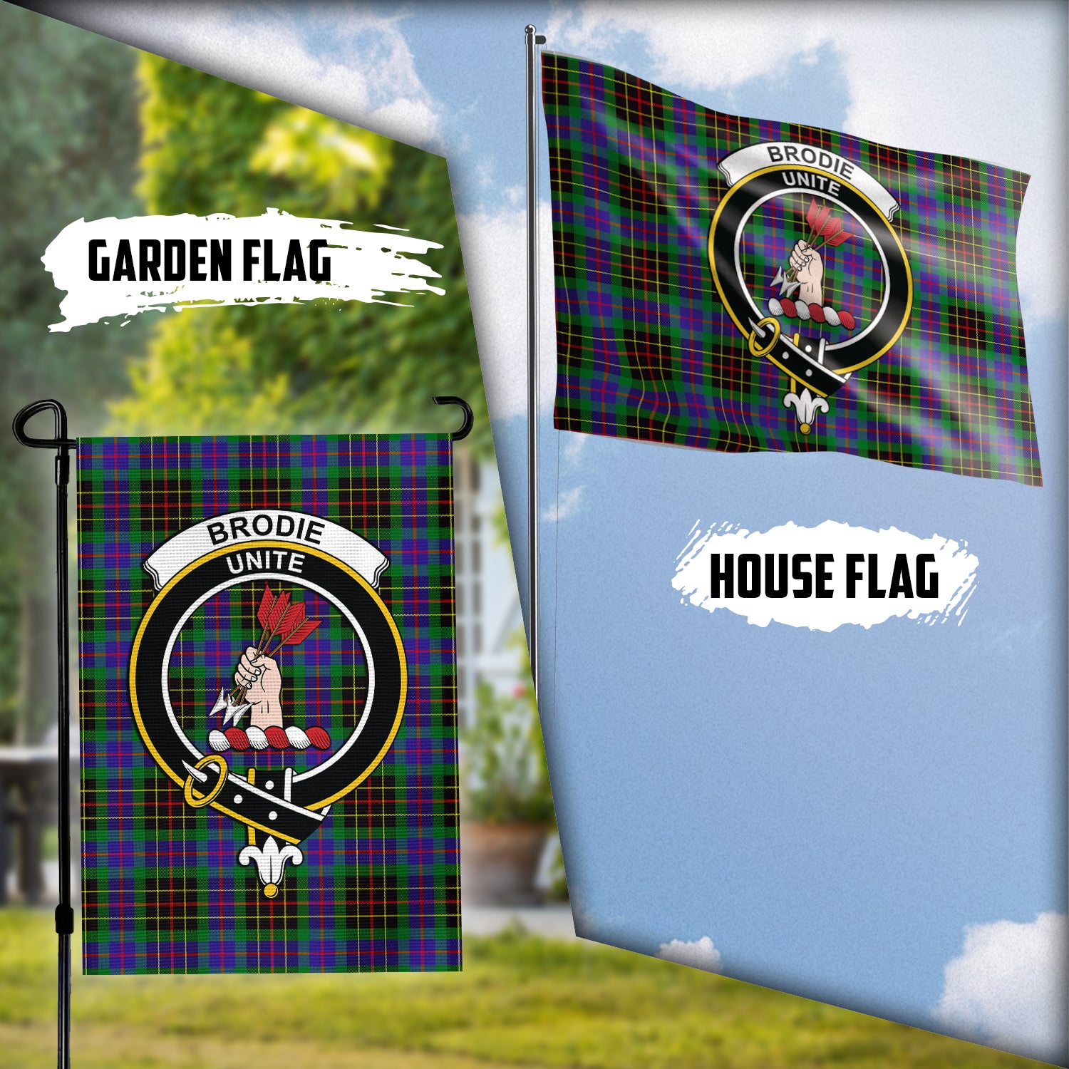 Brodie Hunting Modern Tartan Flag with Family Crest Garden Flag (Vertical) - Tartanvibesclothing
