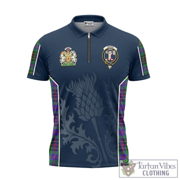 Brodie Hunting Modern Tartan Zipper Polo Shirt with Family Crest and Scottish Thistle Vibes Sport Style