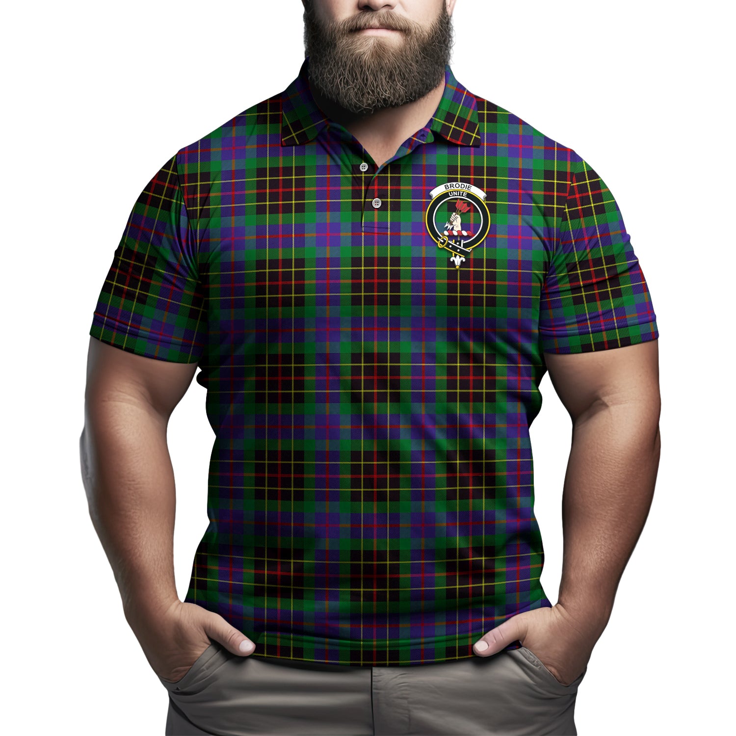 Brodie Hunting Modern Tartan Men's Polo Shirt with Family Crest - Tartanvibesclothing