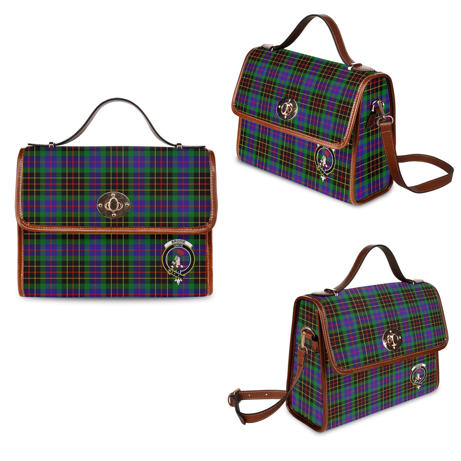 Brodie Hunting Modern Tartan Leather Strap Waterproof Canvas Bag with Family Crest One Size 34cm * 42cm (13.4" x 16.5") - Tartanvibesclothing
