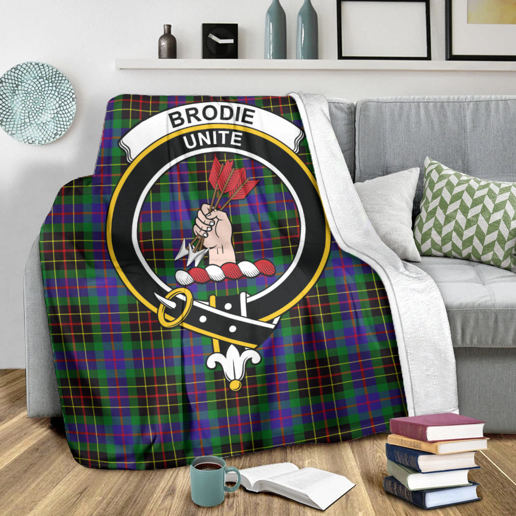 Brodie Hunting Modern Tartan Blanket with Family Crest - Tartanvibesclothing