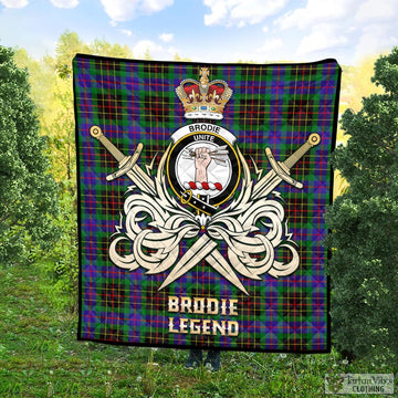 Brodie Hunting Modern Tartan Quilt with Clan Crest and the Golden Sword of Courageous Legacy