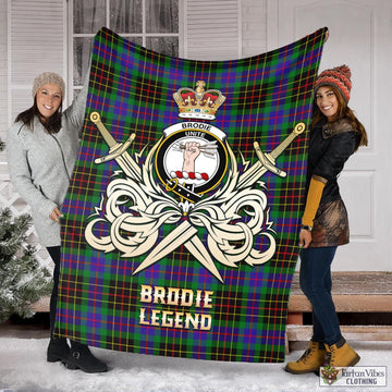 Brodie Hunting Modern Tartan Blanket with Clan Crest and the Golden Sword of Courageous Legacy