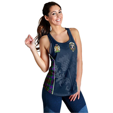 Brodie Hunting Modern Tartan Women's Racerback Tanks with Family Crest and Scottish Thistle Vibes Sport Style